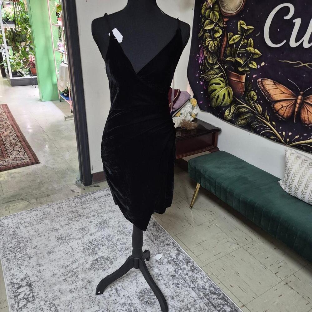 Black velvet mini dress with